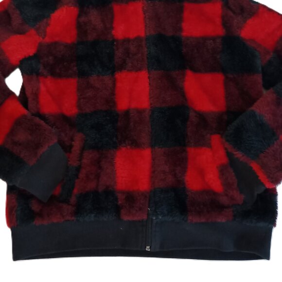 Abercrombie Kids Furry Full Zip Hoodie Red Black Buffalo Plaid Girls 13/14 EUC - Picture 4 of 16